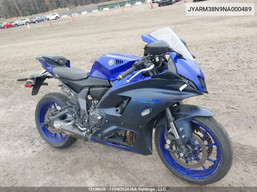 2022 Yamaha Yzfr7 VIN: JYARM38N9NA000489 Lot: 12139025