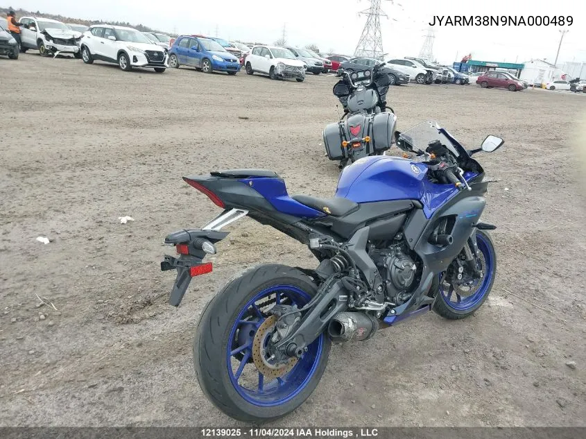 2022 Yamaha Yzfr7 VIN: JYARM38N9NA000489 Lot: 12139025