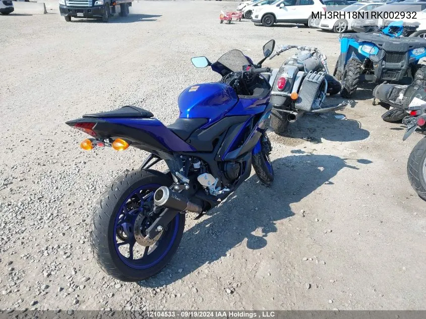 2024 Yamaha Yzfr3 A VIN: MH3RH18N1RK002932 Lot: 12104533