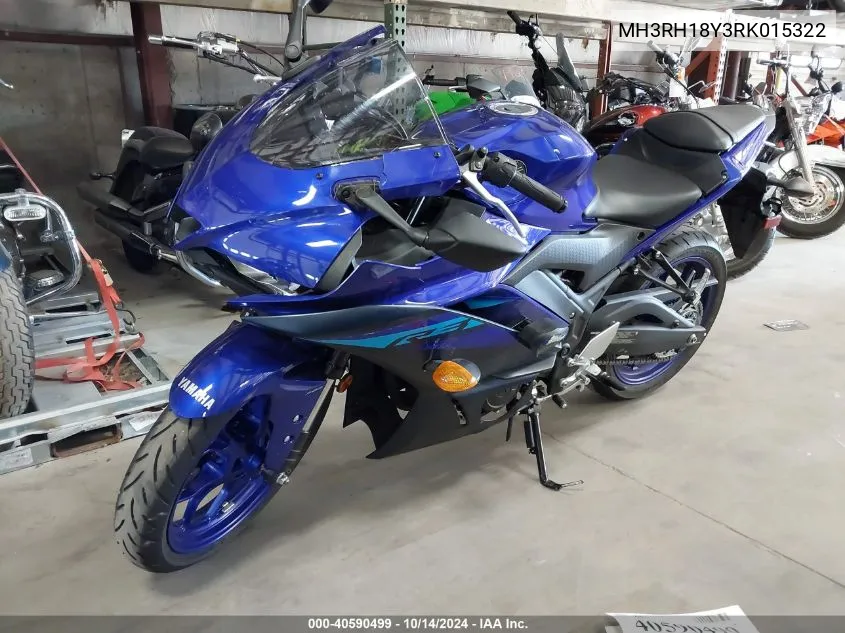 2024 Yamaha Yzfr3 A VIN: MH3RH18Y3RK015322 Lot: 40590499