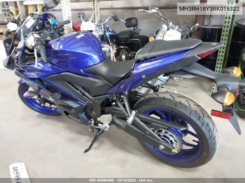 2024 Yamaha Yzfr3 A VIN: MH3RH18Y3RK015322 Lot: 40590499