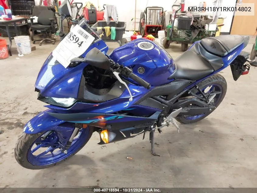 2024 Yamaha Yzfr3 A VIN: MH3RH18Y1RK014802 Lot: 40718594